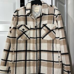 Thread & Supply Plaid Utility Jacket in Cream and Tan